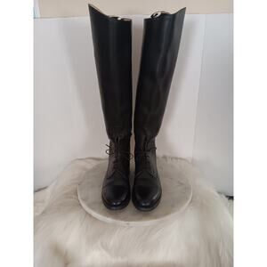 Classic Black Knee-High Heeled Lace-Up Boots